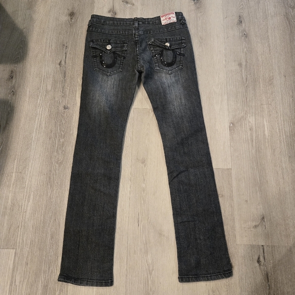 True Religion Dark Wash Straight Bejeweled Jeans Sz 29 - Picture 5 of 5